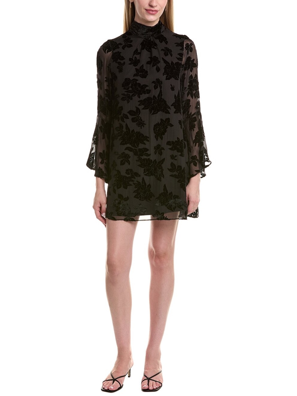 Flora Bea NYC Black Floral Velvet Burnout Silk Blend Mini Dress Size S